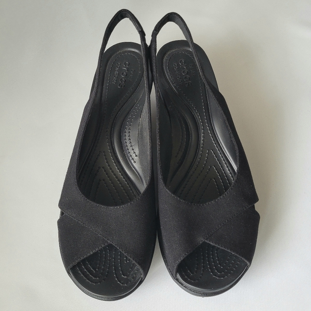Crocs Leigh Ann Women's Black Slingback Wedge Sandals US Size 11